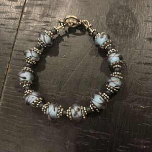 Painted Glass Frosted Beaded Bracelet Toggle Closure